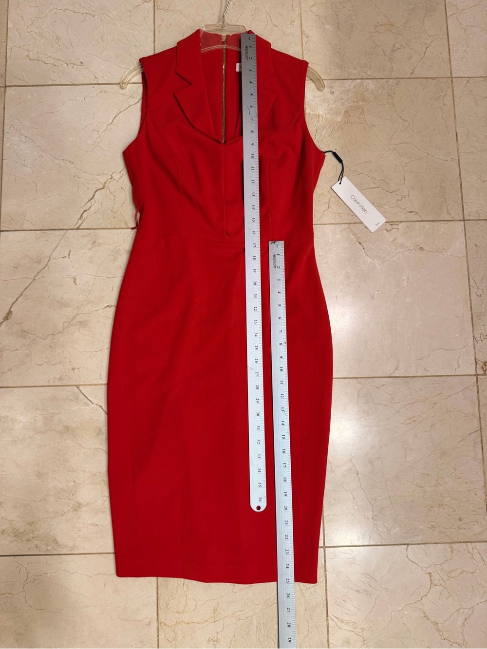 Calvin Klein Sleeveless Red Tailored Sheath Dress, Collar, V-Neck, Lined, Sz 6 - Picture 13 of 14